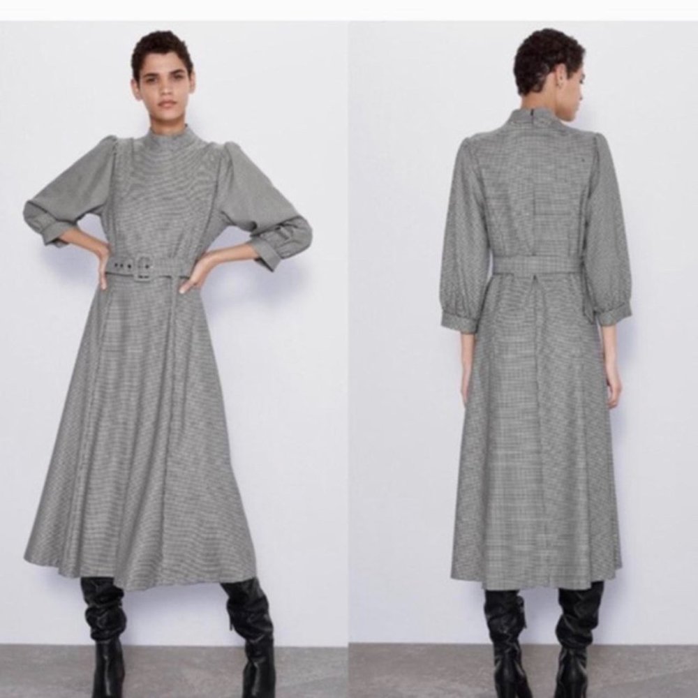 Zara hounds tooth long sleeve dress with belt!